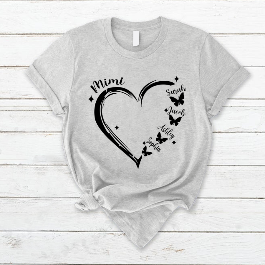 Lofaris Mimi Grandkids Hearts Butterfly Mothers Day T-Shirt