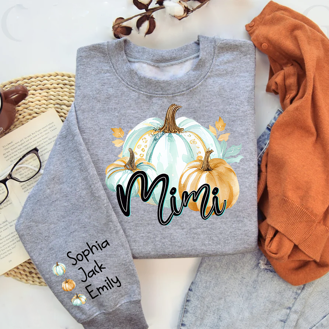 Lofaris Mimi Pumpkin And Grandkids Custom Grandma Sweatshirt