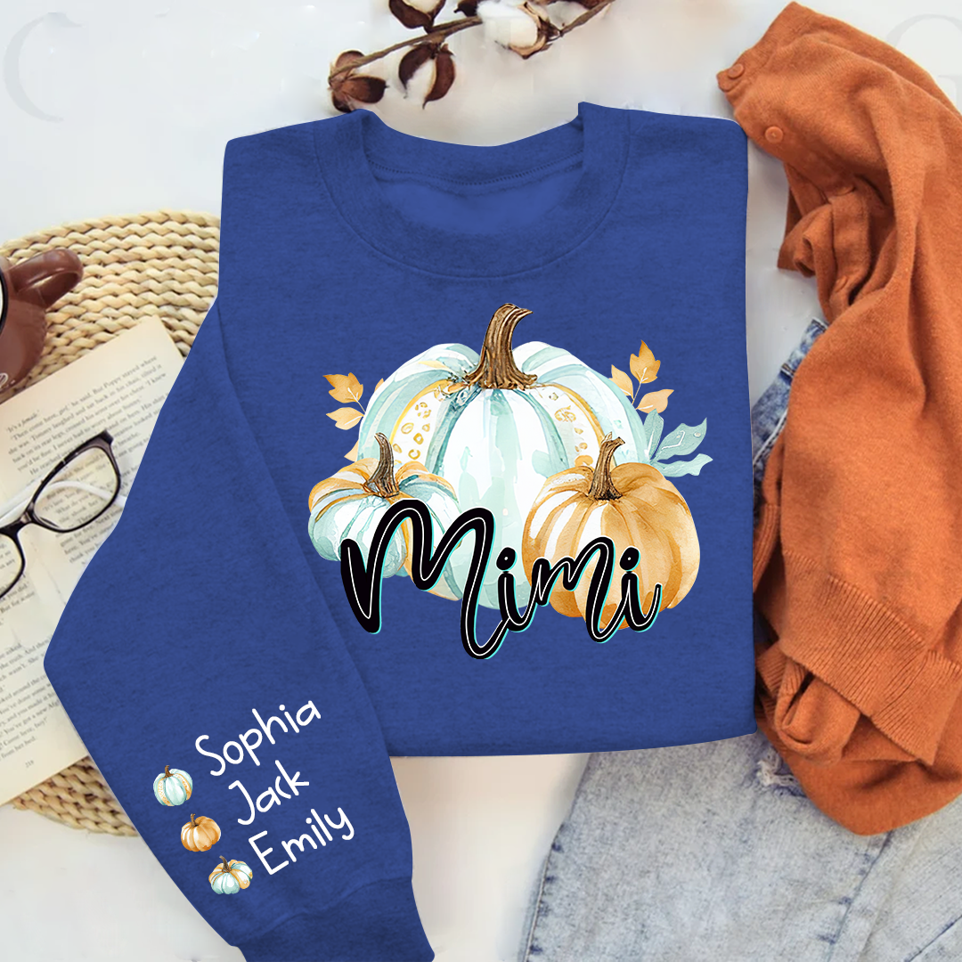 Lofaris Mimi Pumpkin And Grandkids Custom Grandma Sweatshirt