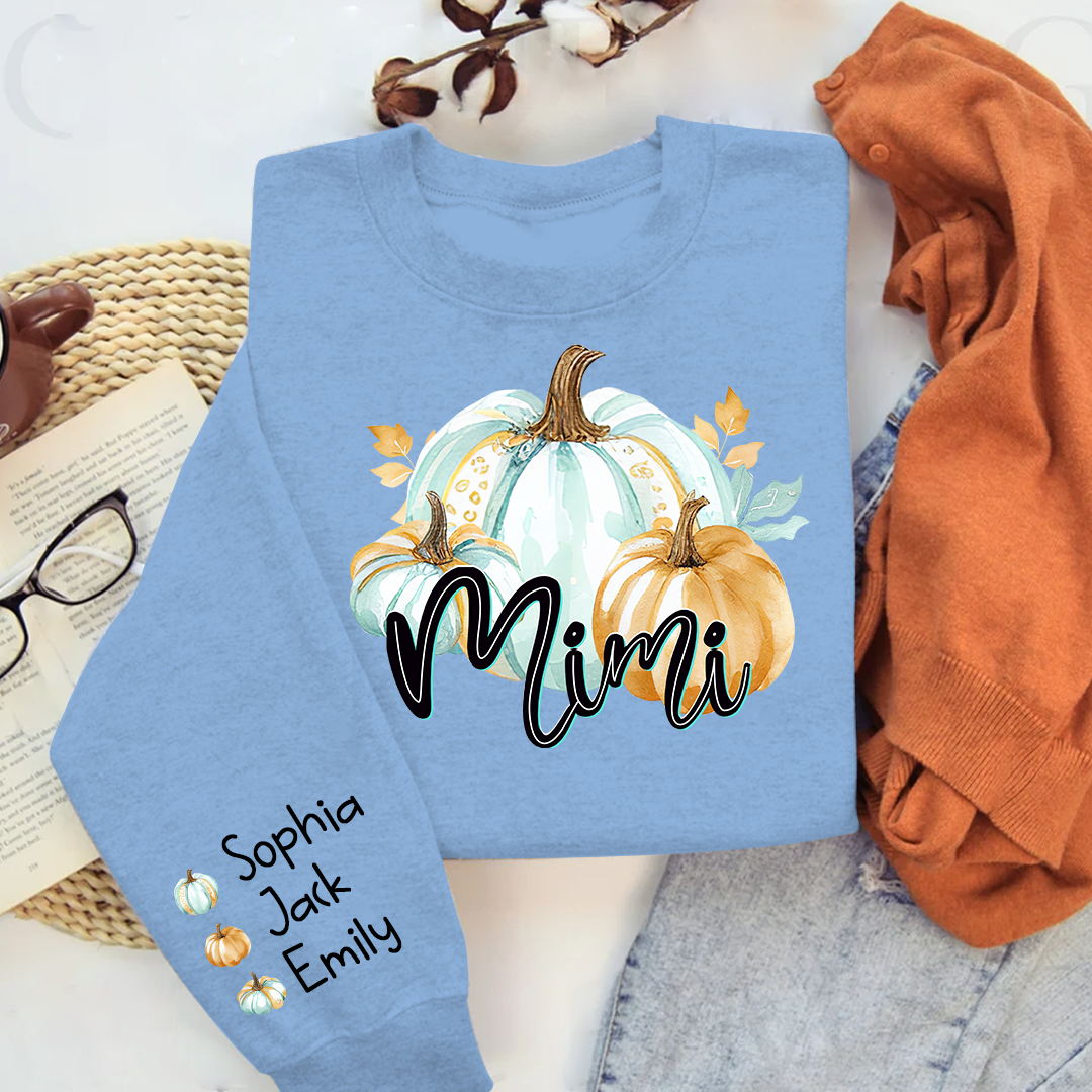Lofaris Mimi Pumpkin And Grandkids Custom Grandma Sweatshirt