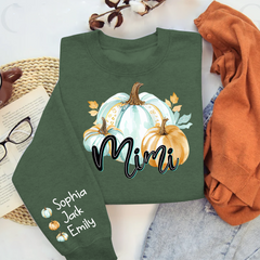 Lofaris Mimi Pumpkin And Grandkids Custom Grandma Sweatshirt