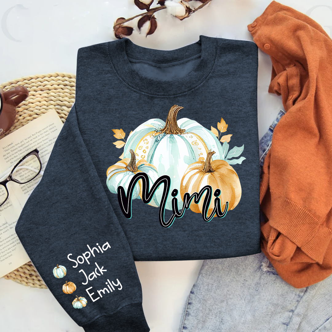 Lofaris Mimi Pumpkin And Grandkids Custom Grandma Sweatshirt