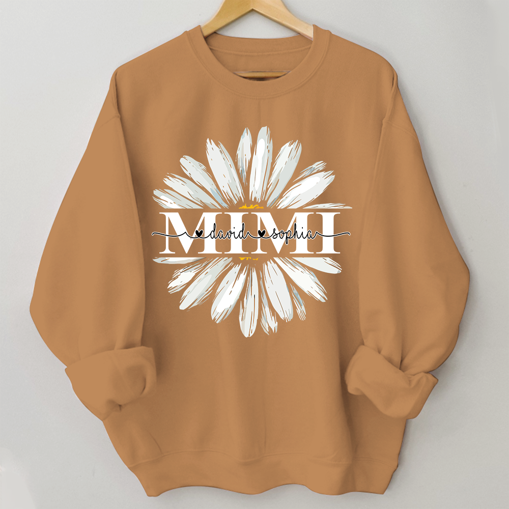 Lofaris Custom Mimi White Daisy Flower Grandkid Sweatshirt