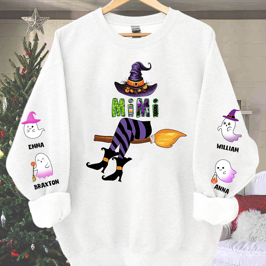 Lofaris Personalized Mimi Witch Shirt Custom with Grandkids Names Fall Halloween Sweatshirt 5