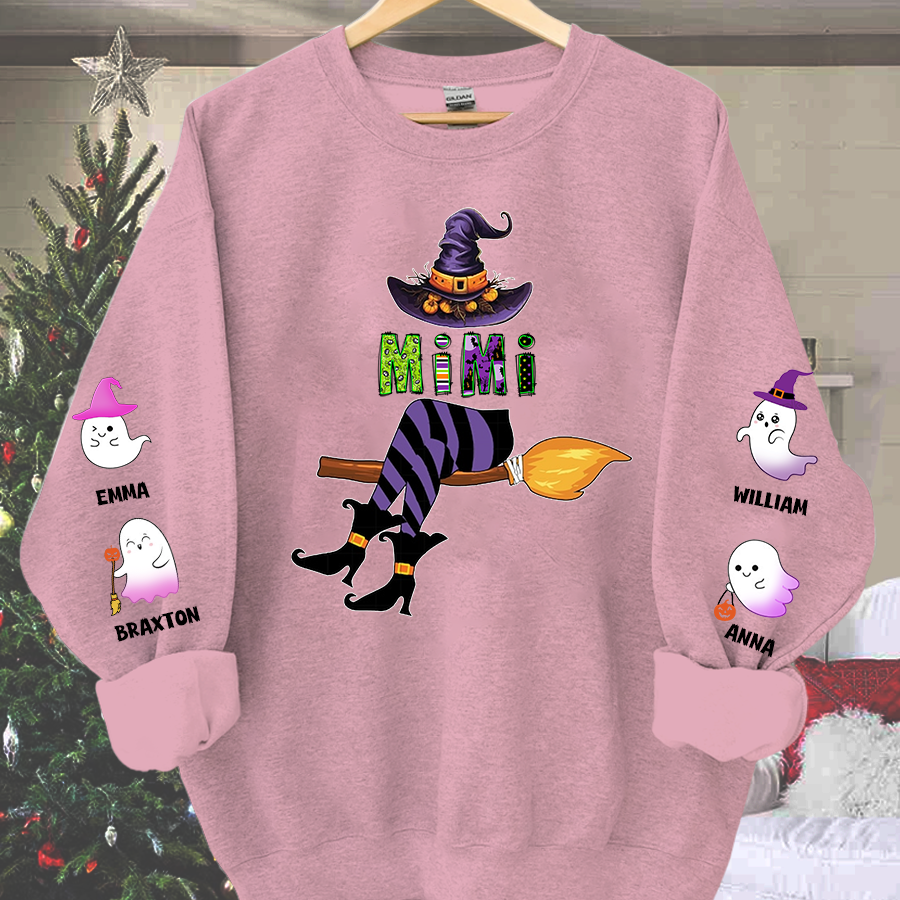 Lofaris Personalized Mimi Witch Shirt Custom with Grandkids Names Fall Halloween Sweatshirt 5