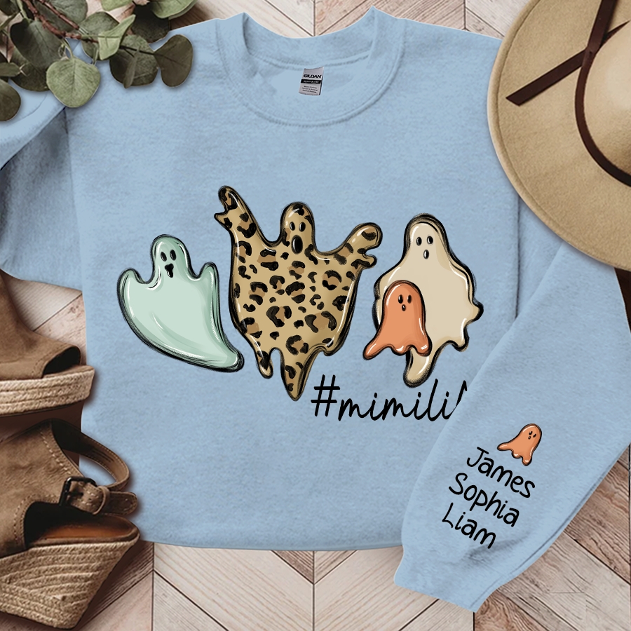 Lofaris Mimi Life Ghost Halloween Sweatshirt Custom & Grandkids Grandma Gift TH