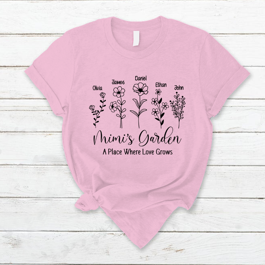 Lofaris Mimis Garden Flower Grandkids Mothers Day T-Shirt