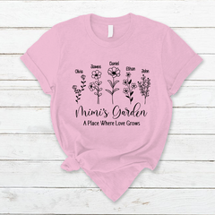 Lofaris Mimis Garden Flower Grandkids Mothers Day T-Shirt