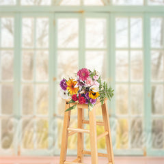 Lofaris Mint Green Wood Window Trees Fall Scene Backdrop