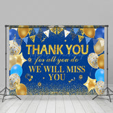 Lofaris Miss You Golden Blue Balloon Flag Thank Backdrop