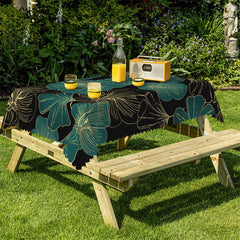 Lofaris Modern Green Black Gingkgo Rectangle Tablecloth