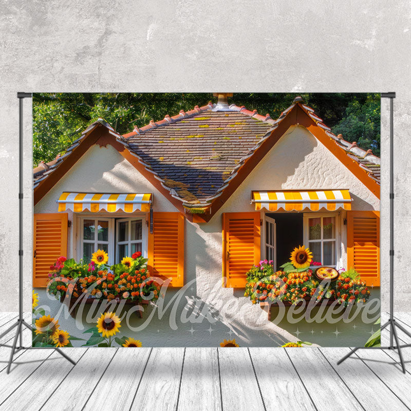 Lofaris Modern House Sunflower Spring Window Photo Backdrop