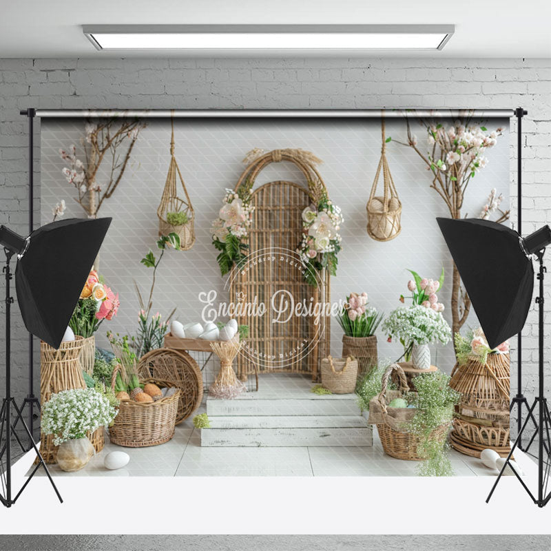 Lofaris Modern Light Grey Floral woven Basket Photo Backdrop