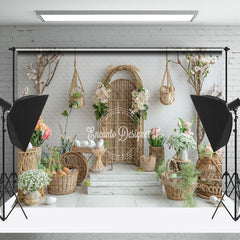 Lofaris Modern Light Grey Floral woven Basket Photo Backdrop