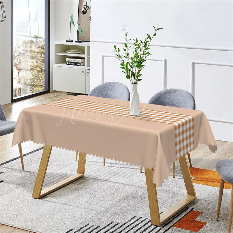 Lofaris Modern Simple Beige Pink Gingham Rectangle Tablecloth