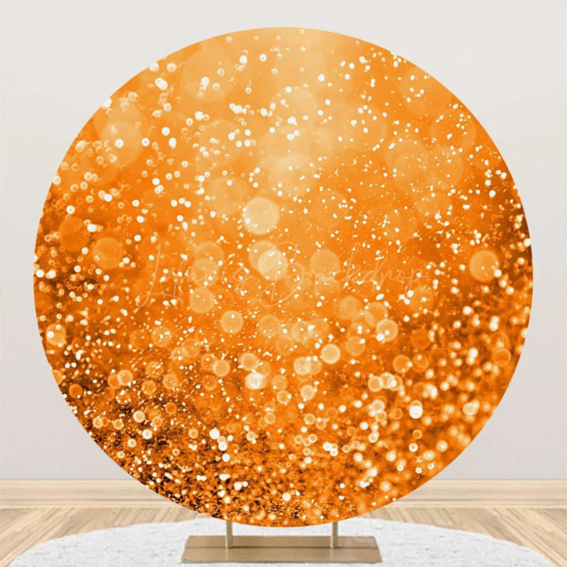 Lofaris Modern Sparkling Orange Round Birthday Backdrop