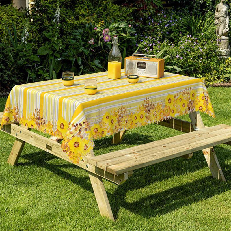 Lofaris Modern Yellow Stripe Flower Rectangle Tablecloth