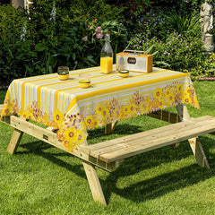 Lofaris Modern Yellow Stripe Flower Rectangle Tablecloth