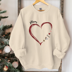 Lofaris Mom And Kids Red Lines Hearts Custom Name Sweatshirt