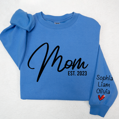 Lofaris Glitter Mom Est Sweatshirt And Kids Name On Sleeve Minimalist Cool Sweater Personalized Mother Day Gift For LTP01