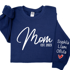 Lofaris Glitter Mom Est Sweatshirt And Kids Name On Sleeve Minimalist Cool Sweater Personalized Mother Day Gift For LTP01