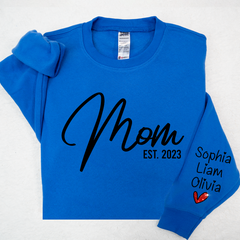 Lofaris Glitter Mom Est Sweatshirt And Kids Name On Sleeve Minimalist Cool Sweater Personalized Mother Day Gift For LTP01