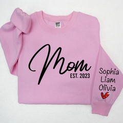 Lofaris Glitter Mom Est Sweatshirt And Kids Name On Sleeve Minimalist Cool Sweater Personalized Mother Day Gift For LTP01