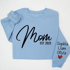Lofaris Glitter Mom Est Sweatshirt And Kids Name On Sleeve Minimalist Cool Sweater Personalized Mother Day Gift For LTP01