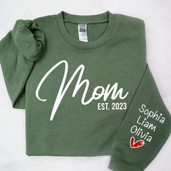 Lofaris Glitter Mom Est Sweatshirt And Kids Name On Sleeve Minimalist Cool Sweater Personalized Mother Day Gift For LTP01