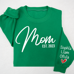 Lofaris Glitter Mom Est Sweatshirt And Kids Name On Sleeve Minimalist Cool Sweater Personalized Mother Day Gift For LTP01