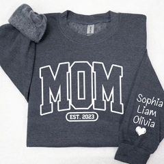 Lofaris Mom Est Black Letters Gift Simple Custom Sweatshirt