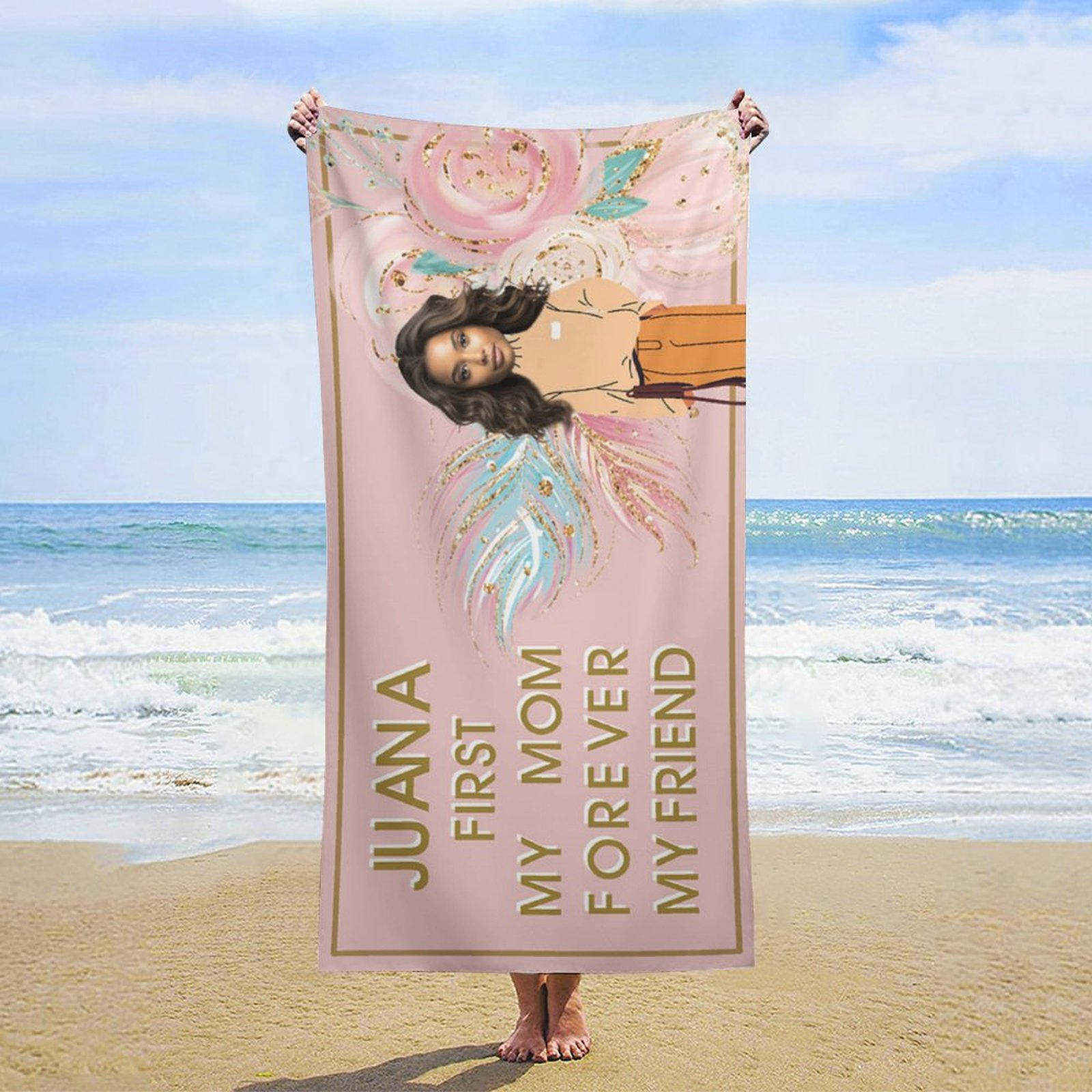 Lofaris Mom Forever Friend Custom Photo Beach Towel For Gift
