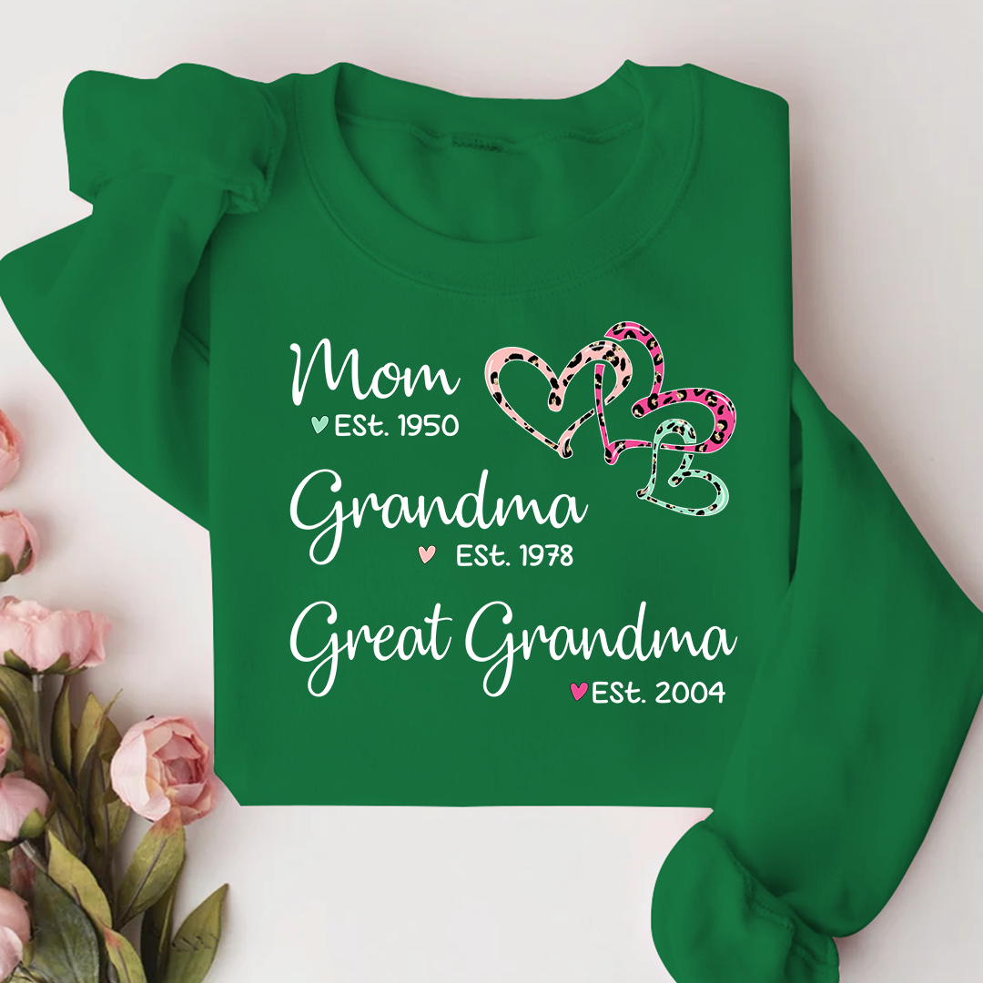 Lofaris Mom Grandma Est Heart Leopard Customized Sweatshirt