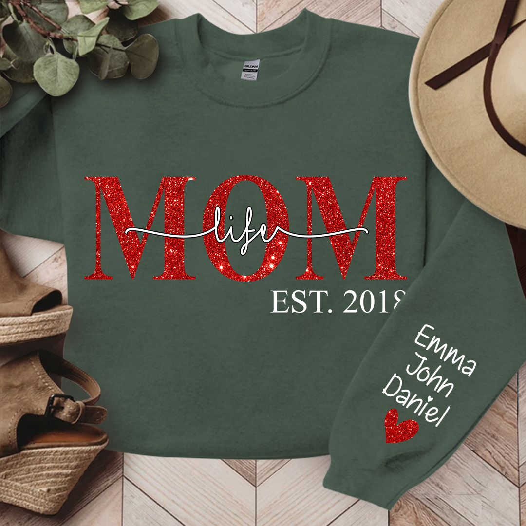 Lofaris Mom Life Est Glitter Custom With Kids Gift For TH Sweatshirt