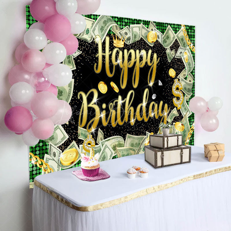 Lofaris Money Dollar Bill Glitter Hiphop Birthday Backdrop