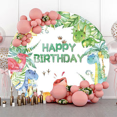 Lofaris Monstera Colorful Dinosaurs Round Birthday Backdrop