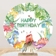 Lofaris Monstera Colorful Dinosaurs Round Birthday Backdrop