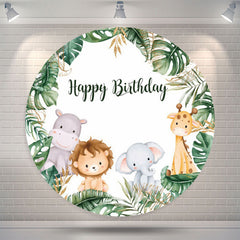Lofaris Monstera Forest Animals Safari Round Birthday Backdrop