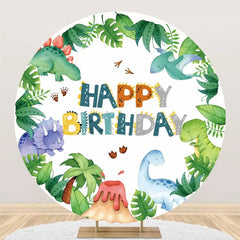 Lofaris Monstera Leaves Dinosaurs Round Birthday Backdrop