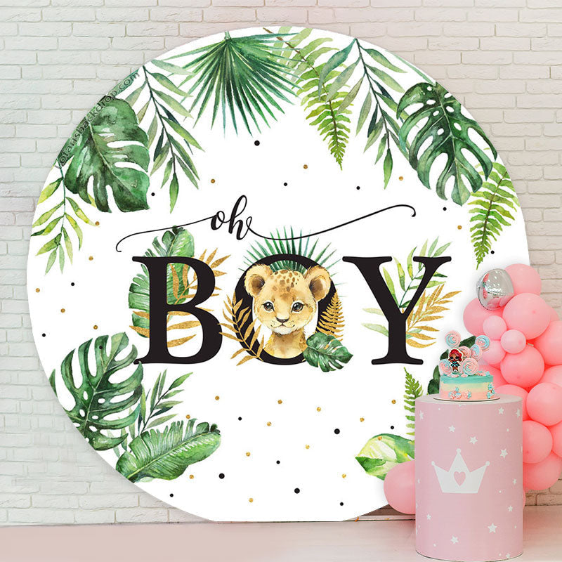 Lofaris Monstera Tiger Oh Boy Round Baby Shower Backdrop
