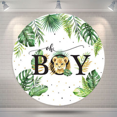 Lofaris Monstera Tiger Oh Boy Round Baby Shower Backdrop