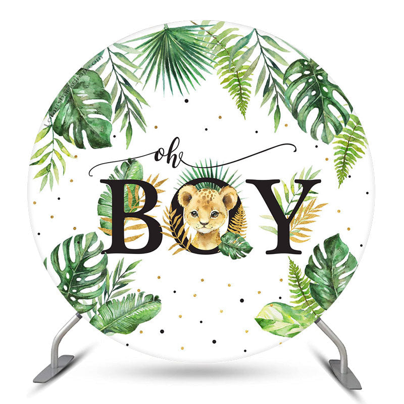 Lofaris Monstera Tiger Oh Boy Round Baby Shower Backdrop