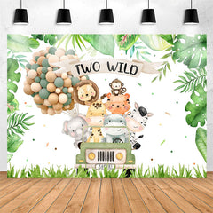 Lofaris Monstera Two Wild Animals 2nd Birthday Backdrop