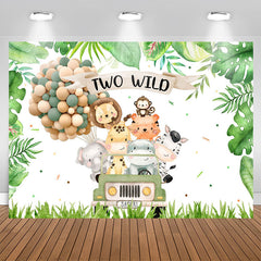 Lofaris Monstera Two Wild Animals 2nd Birthday Backdrop