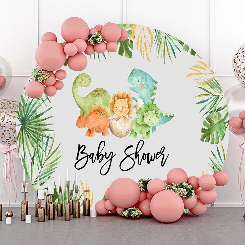 Lofaris Monsteras Cute Dinosaurs Round Backdrop For Baby Shower