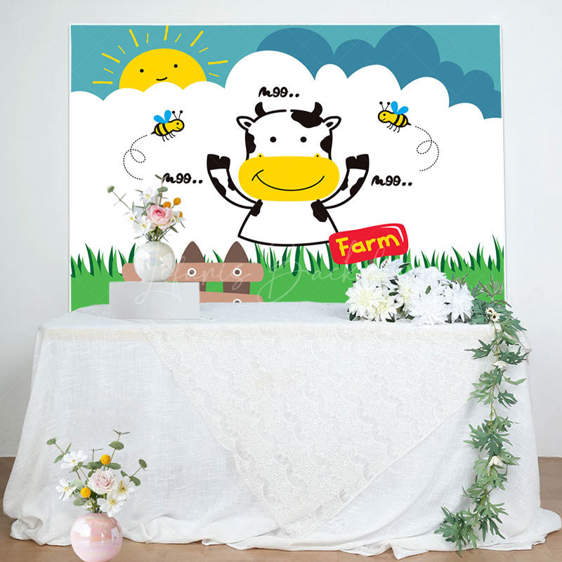 Lofaris Moo Cow Bees Lence Grass Sun Farm Birthday Backdrop