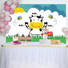 Lofaris Moo Cow Bees Lence Grass Sun Farm Birthday Backdrop