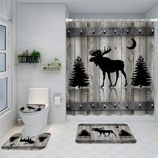 Lofaris Moon Elk Trees Shadow Plank Bathroom Shower Curtain