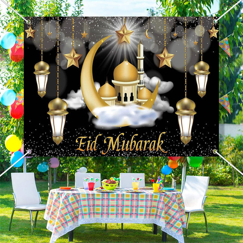 Lofaris Moon Stars Cloud Palace Bokeh Eid Mubarak Backdrop