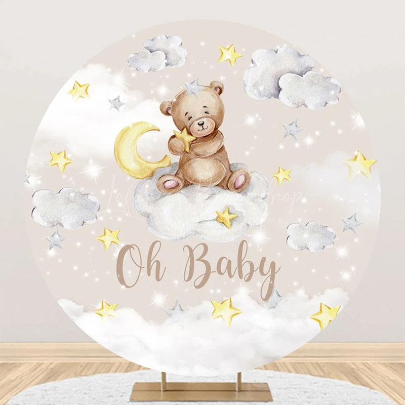 Lofaris Moon Stars Clouds Bear Round Baby Shower Backdrop